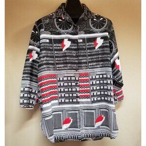 Shapely Mens Large Long Sleeves Button Down Shirt Music Notes Piano Print Black